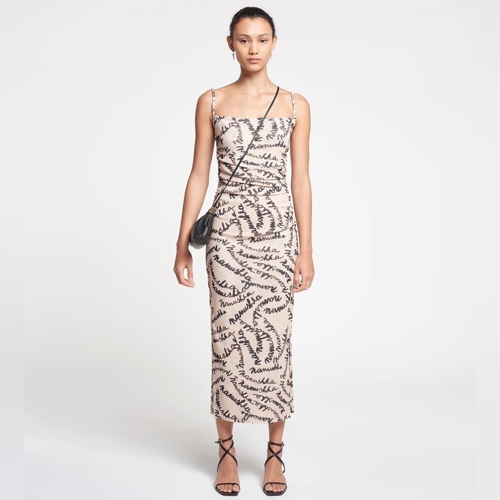 Nanushka Alexa Ruched Mesh Jersey Midi Dress size L